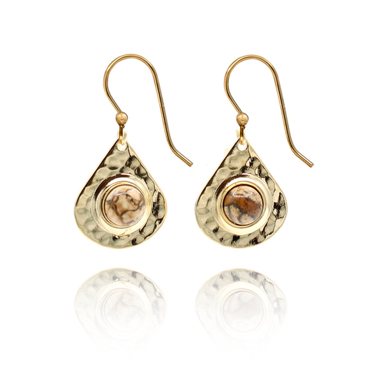 Hammered Tear & Jasper Earrings-Gold
