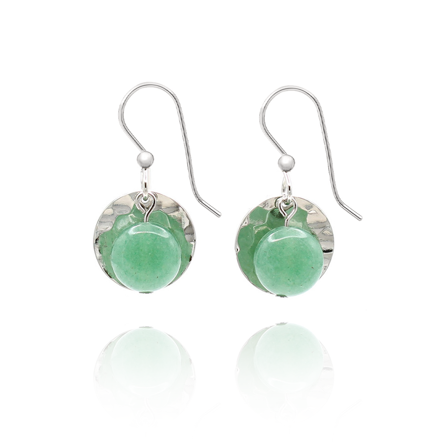 Hammered Disc & Stone Earrings