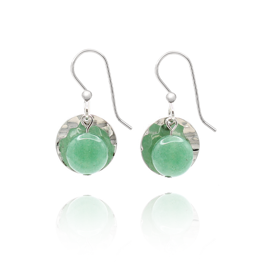Hammered Disc & Stone Earrings