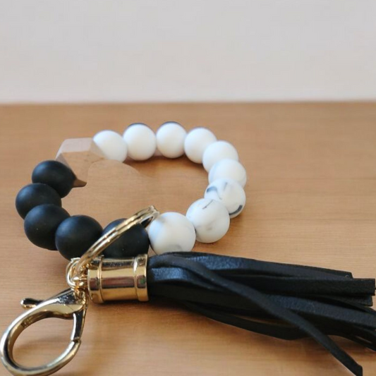 Black & Marble Silicone Wristlet Keychain