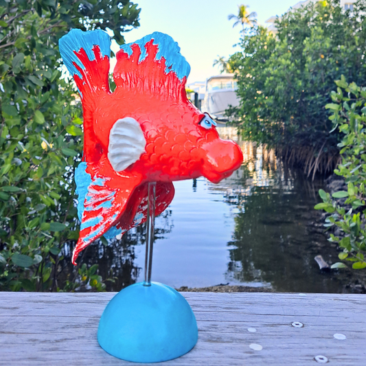 Betta Fish Sculpture, Md-Red/Aqua