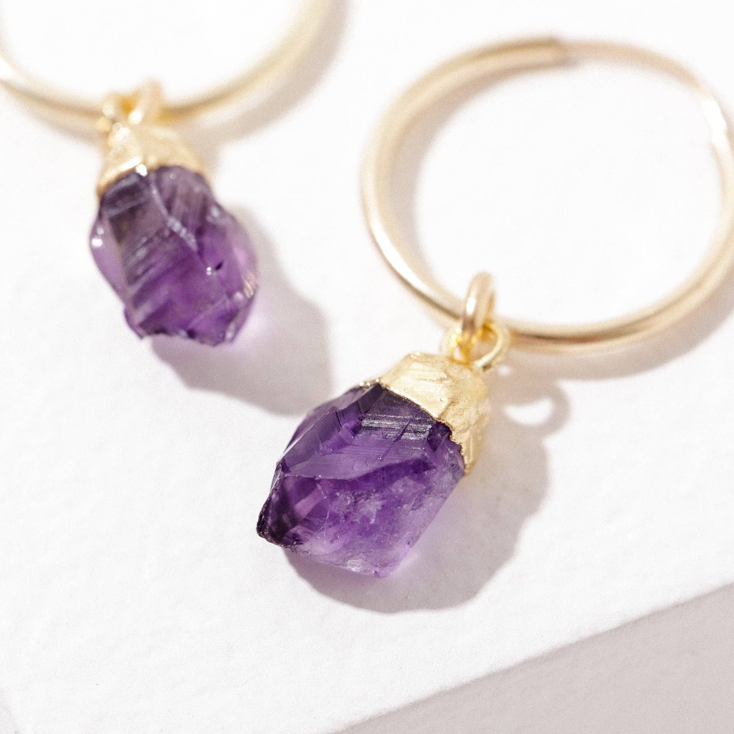 Stone Drop Hoop Earrings-Amethyst