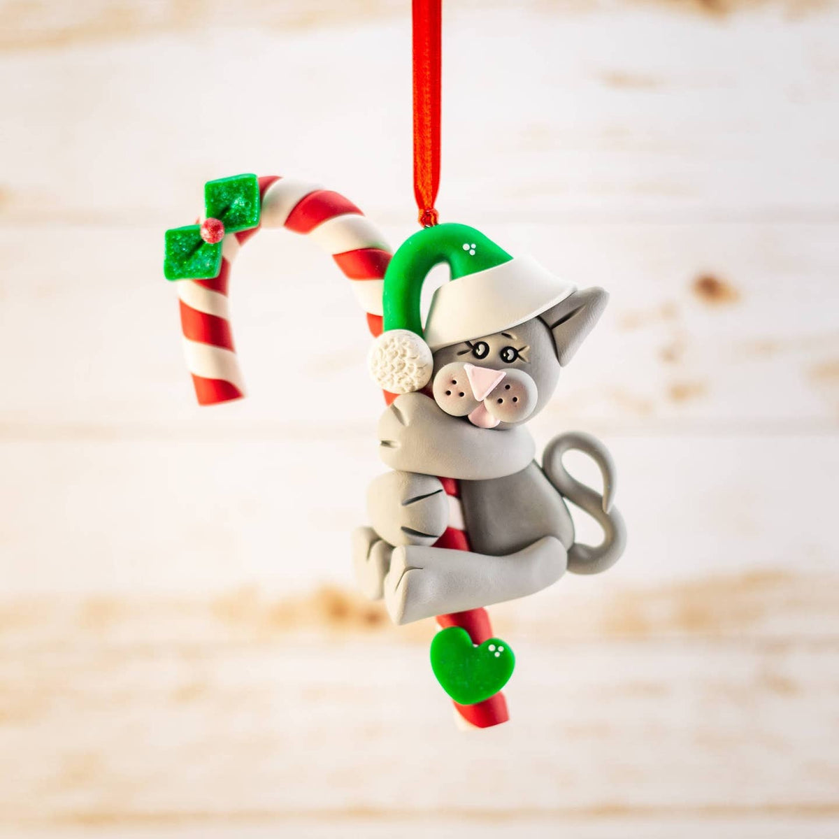 Candy Cane Cat Ornament