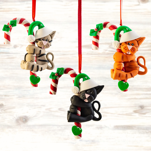 Candy Cane Cat Ornament