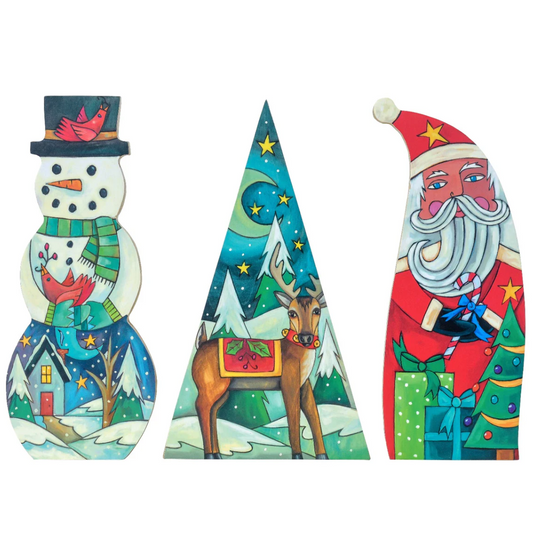 "Wood Christmas Sculpture Set