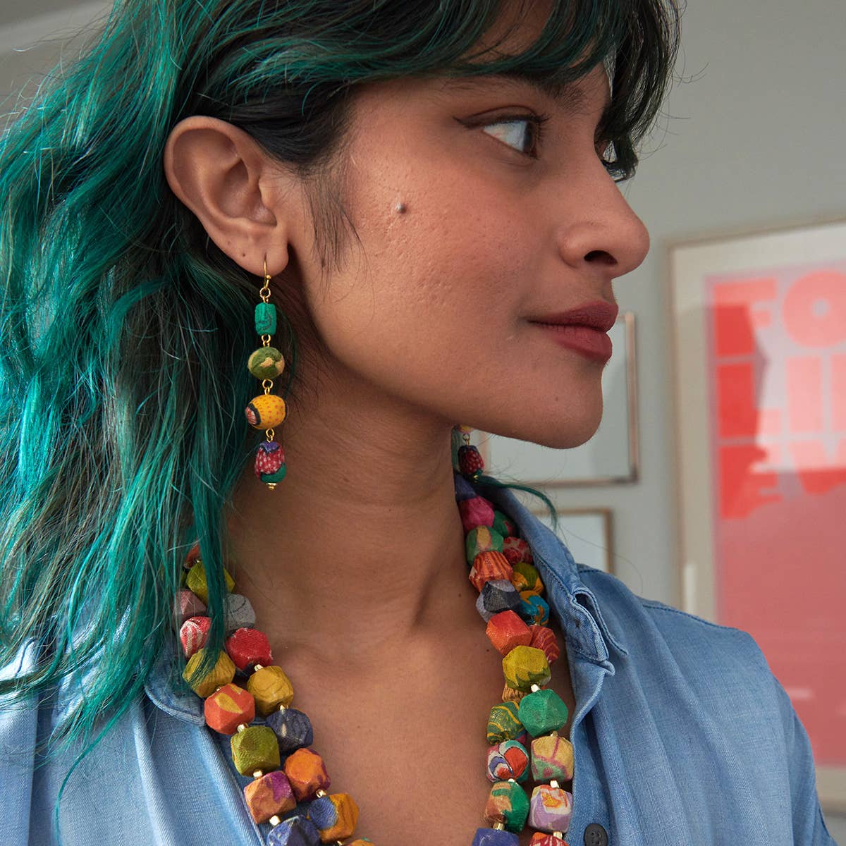 Pebbled Kantha Drop Earrings