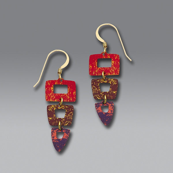 Squares & Triangle Earrings in Rich Reds & Violet