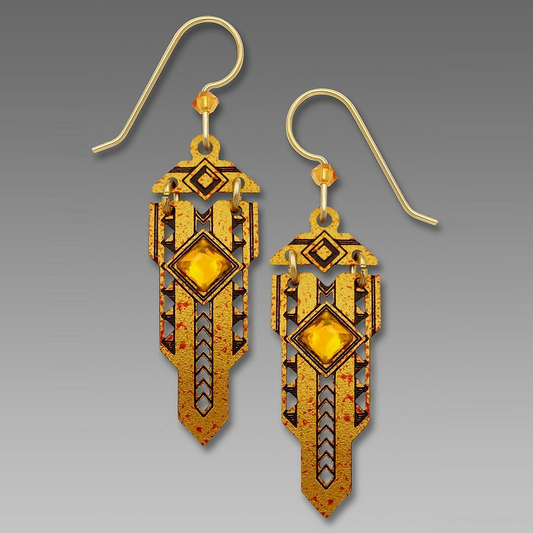 Gold Deco Sword Earrings