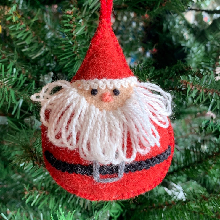 Wool Ornament-Round Santa