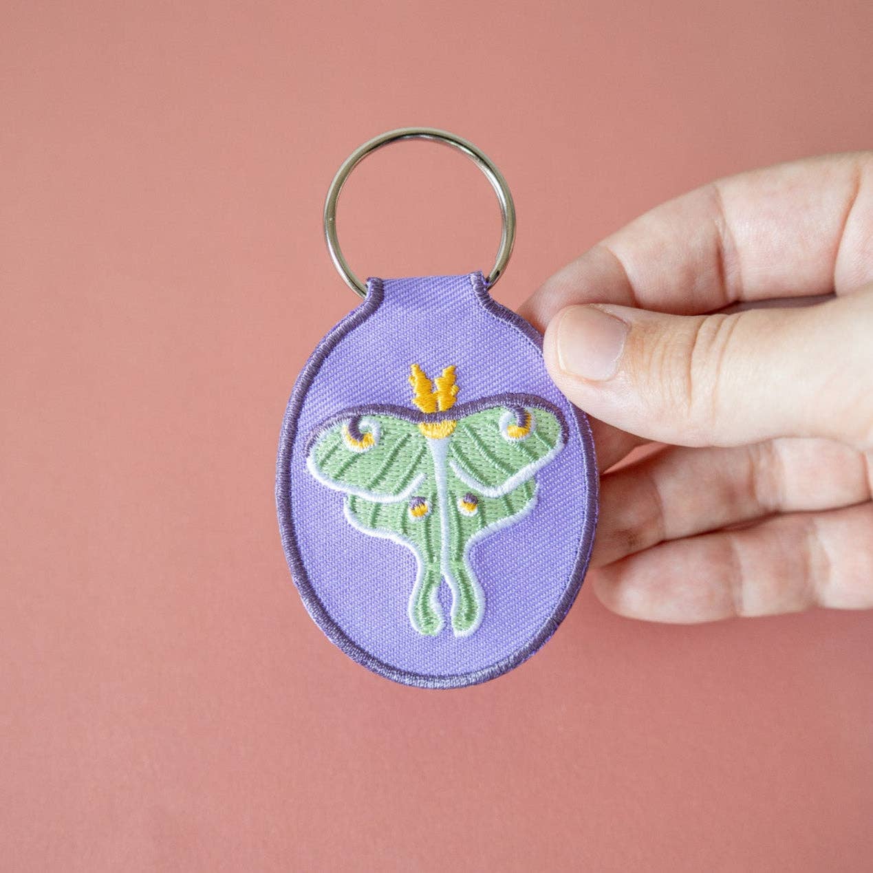 Luna Moth Embroidered Keychain