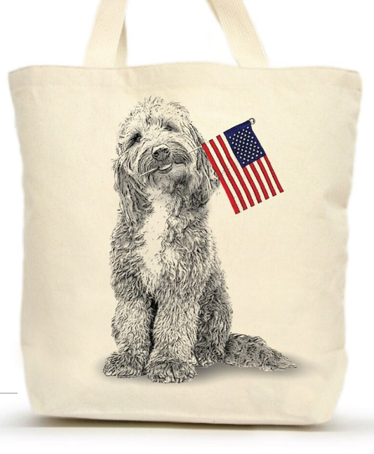 Labradoodle with Flag Tote