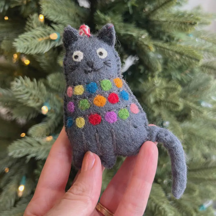 Wool Ornament-Cat in Lights