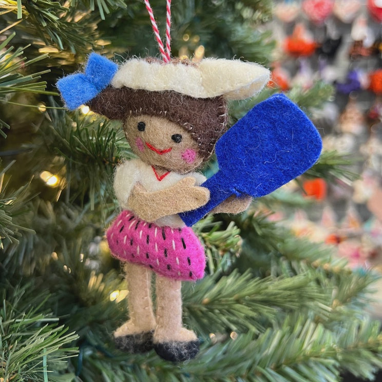 Wool Ornament-Pickleball Girl