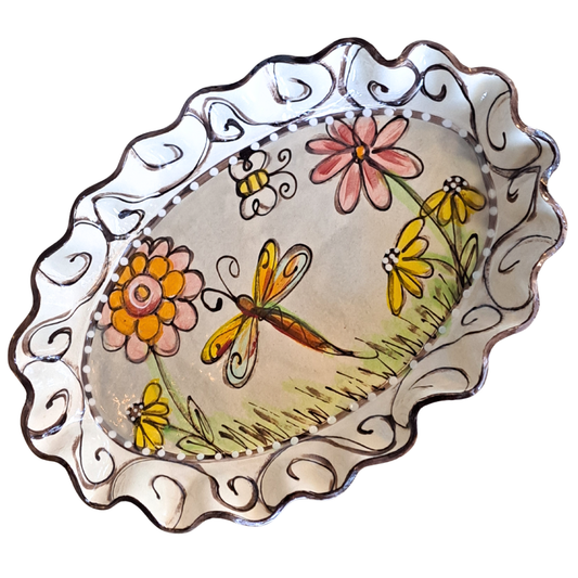 Oval Platter-Dragonfly & Flowers