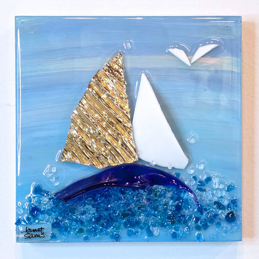 Shattered Glass Art Mini-Sailboat