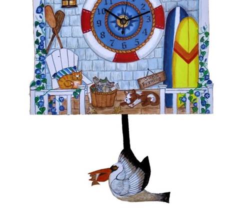Beach Time Clock with Pelican Pendulum