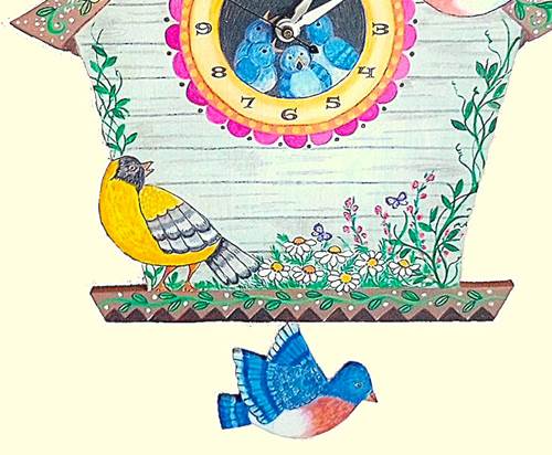 Blue Bird House Clock with Pendulum