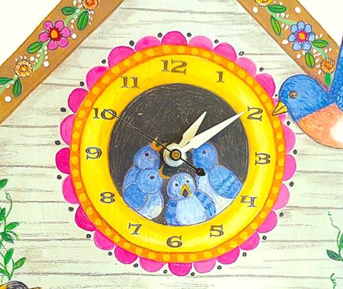 Blue Bird House Clock with Pendulum