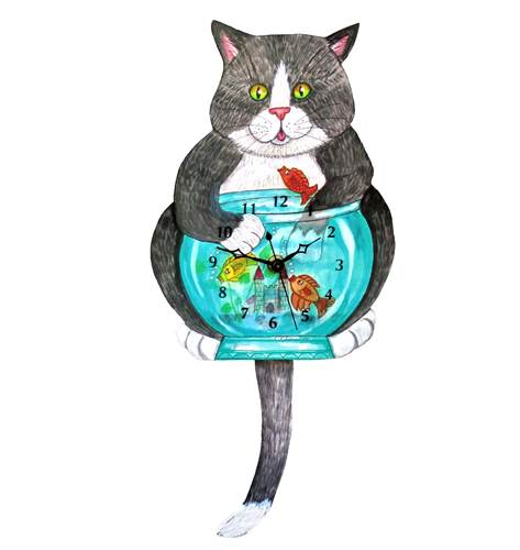 Cat Fishing Pendulum Clock