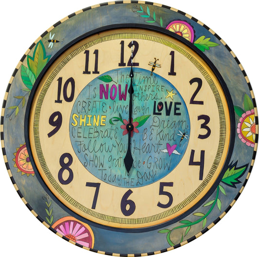 Lg. Round Wall Clock-Contemporary Floral