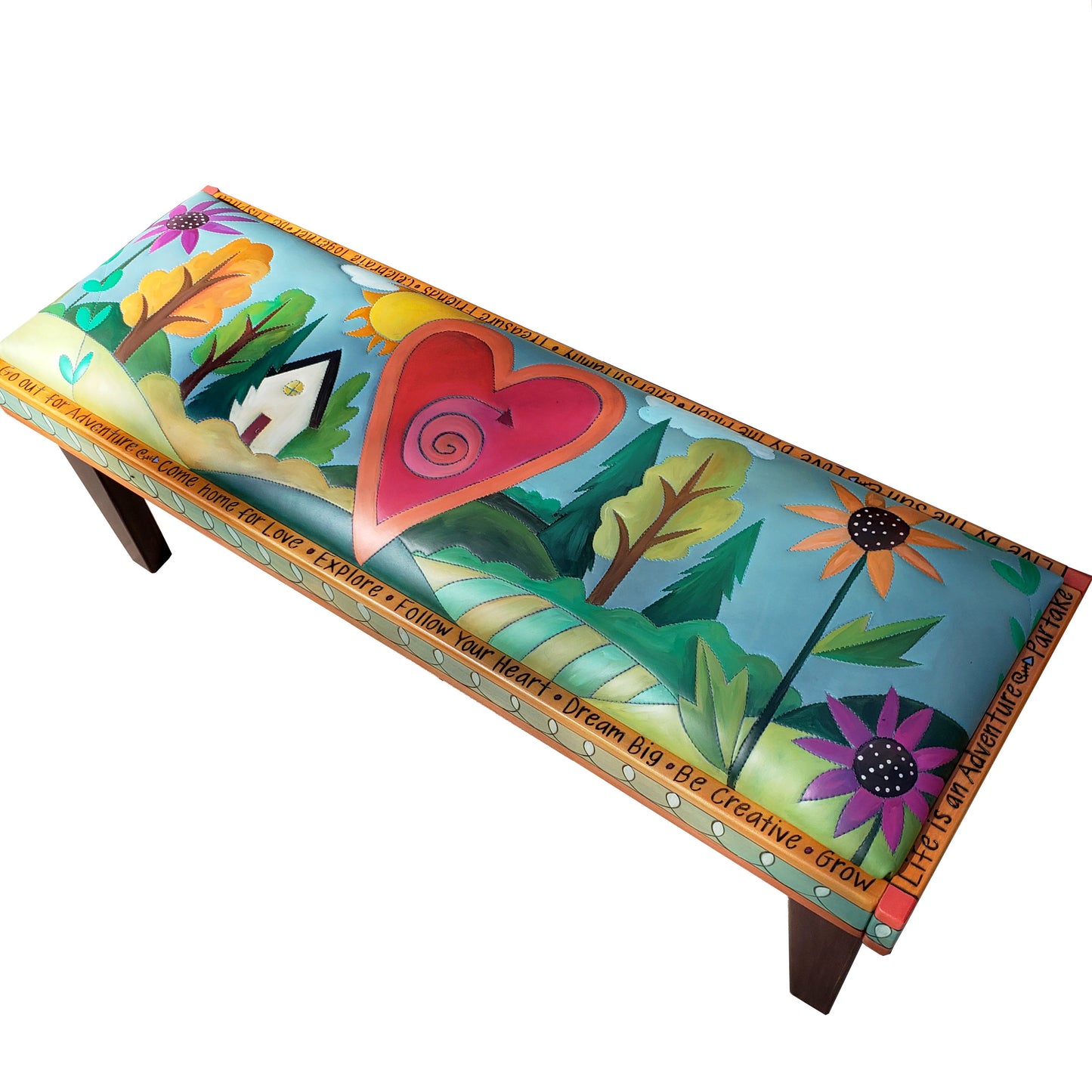 Leather Seat Bench 4'-Heart & Home