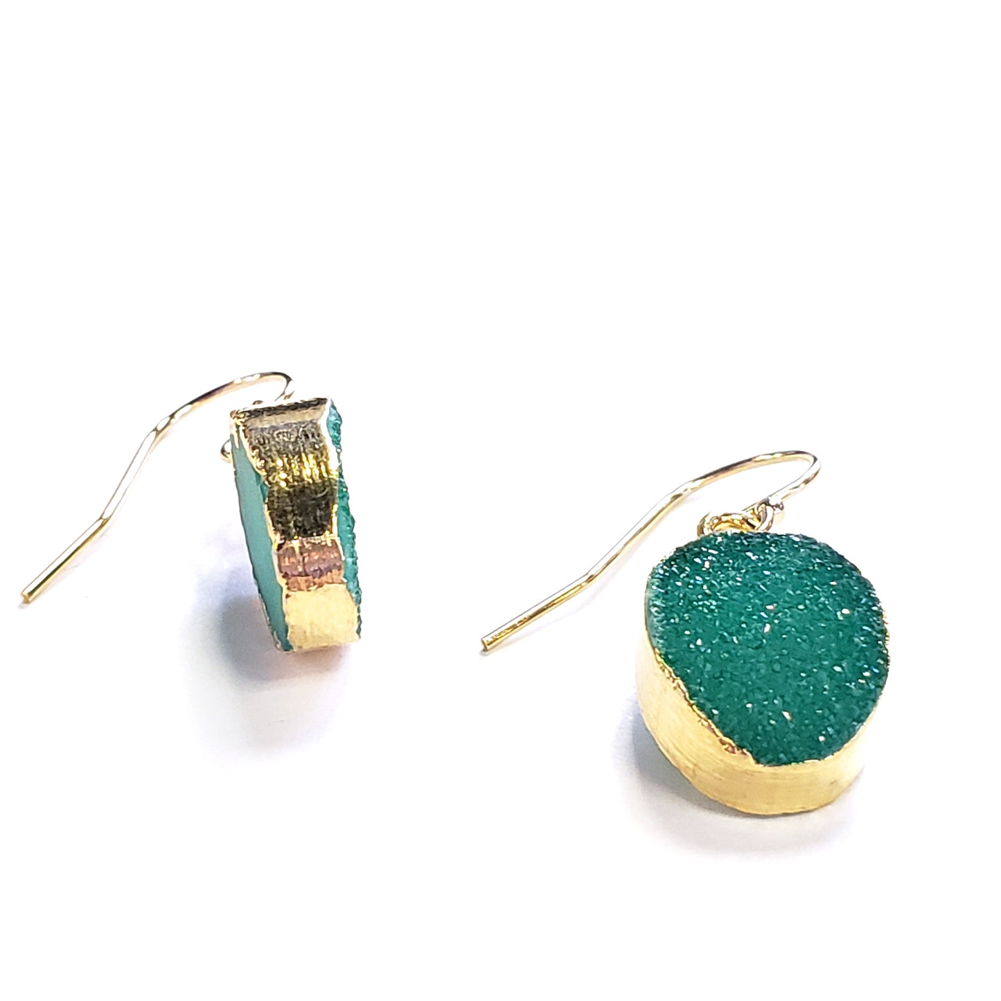 Oval Druzy Earrings-Green