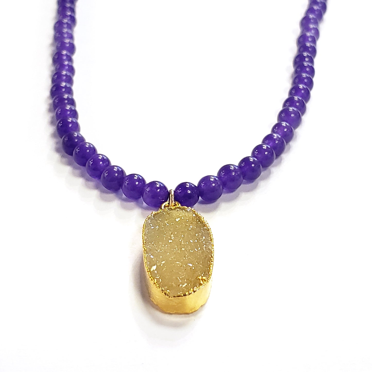 Purple Jade & Lemon Druzy Necklace