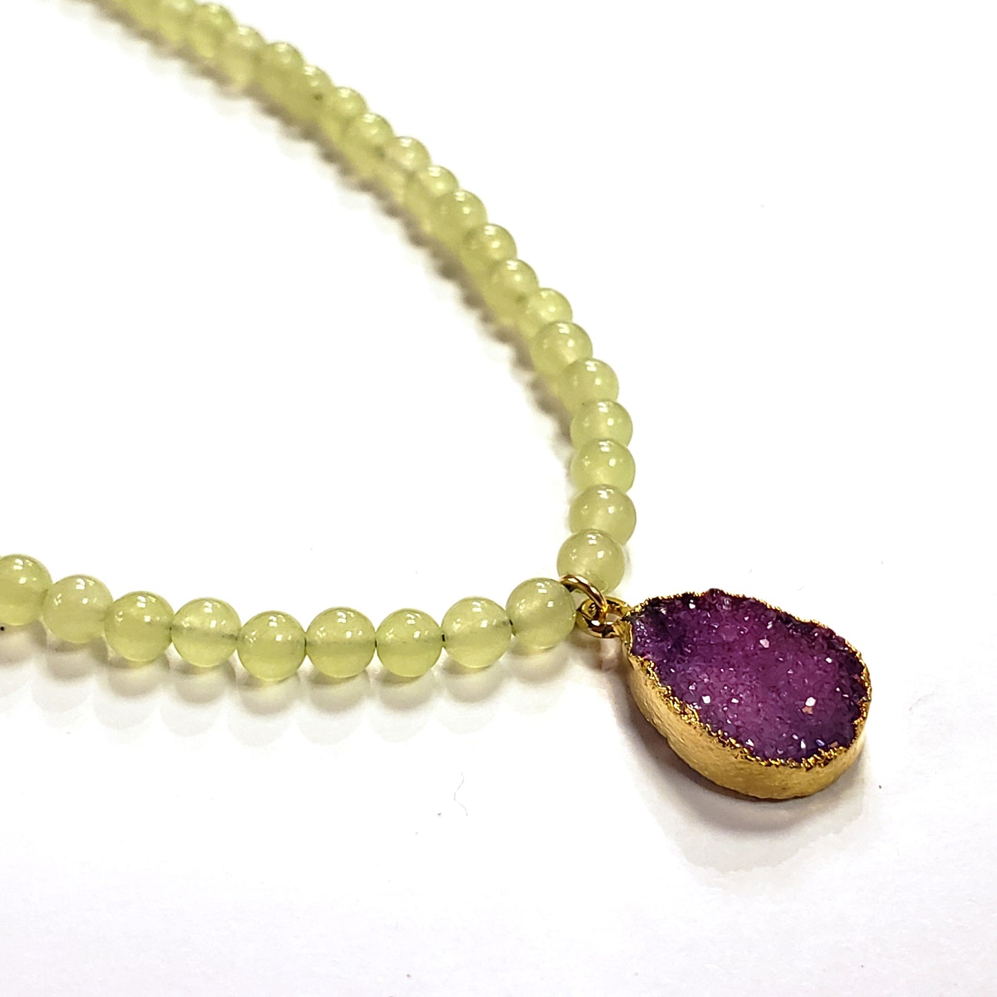 Olive Jade & Plum Druzy Necklace