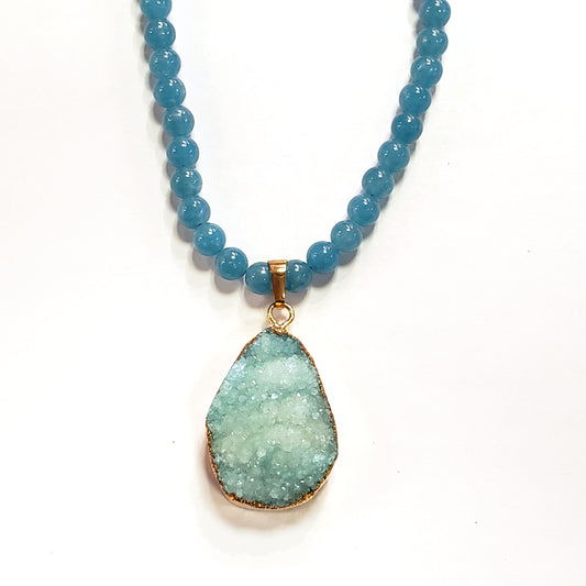 Blue Jade & Aqua Druzy Necklace