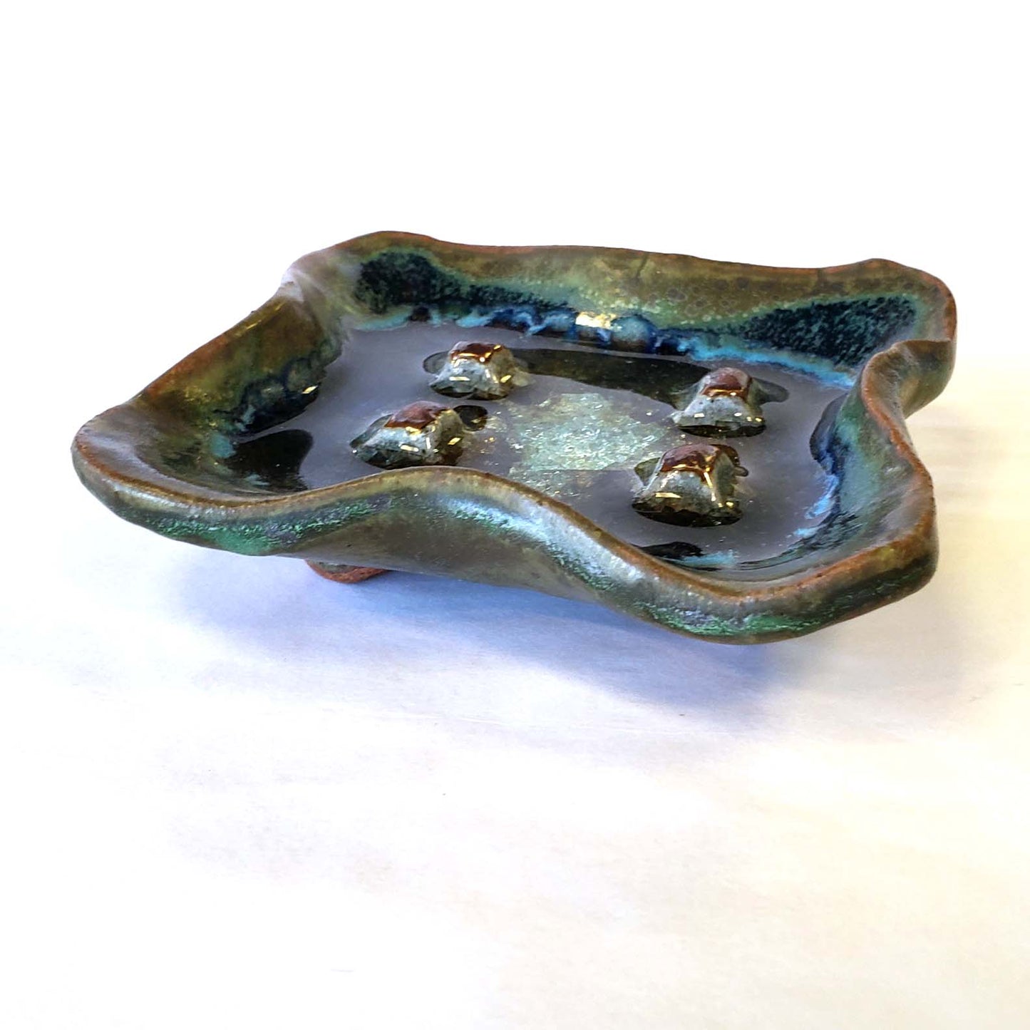 Soap Dish-Blue Green with Glass