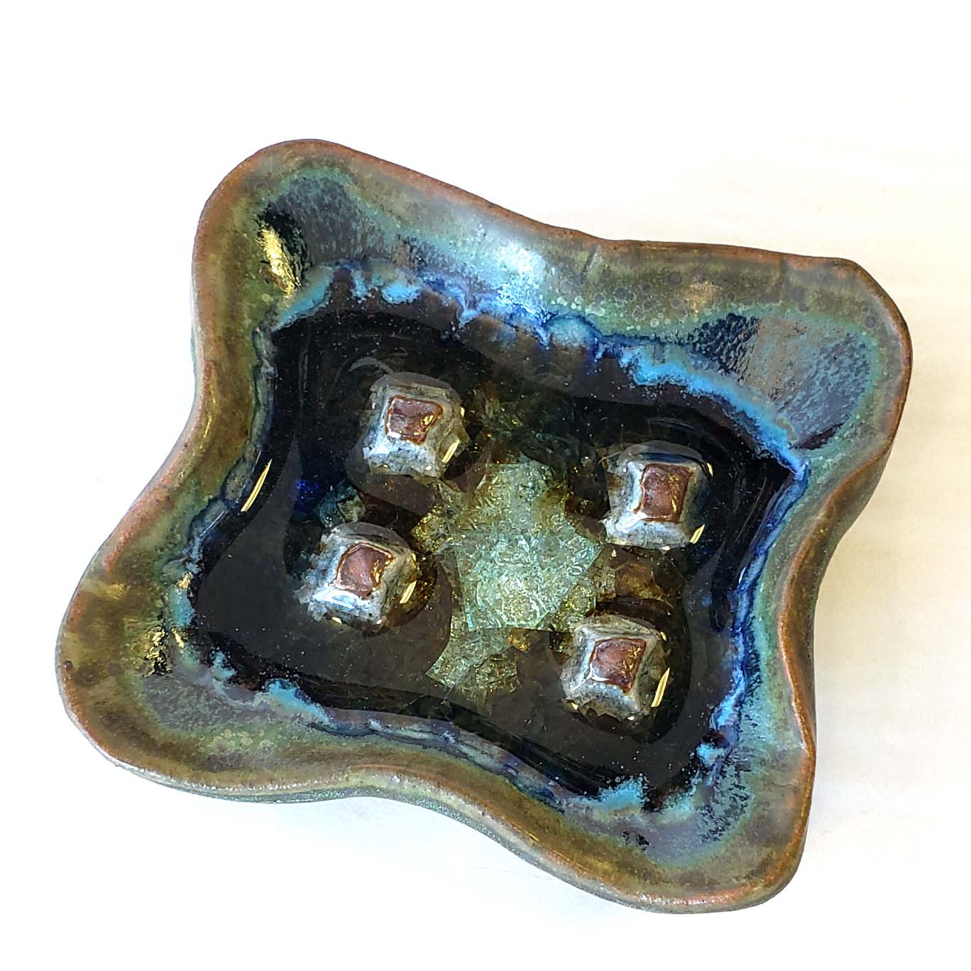 Soap Dish-Blue Green with Glass