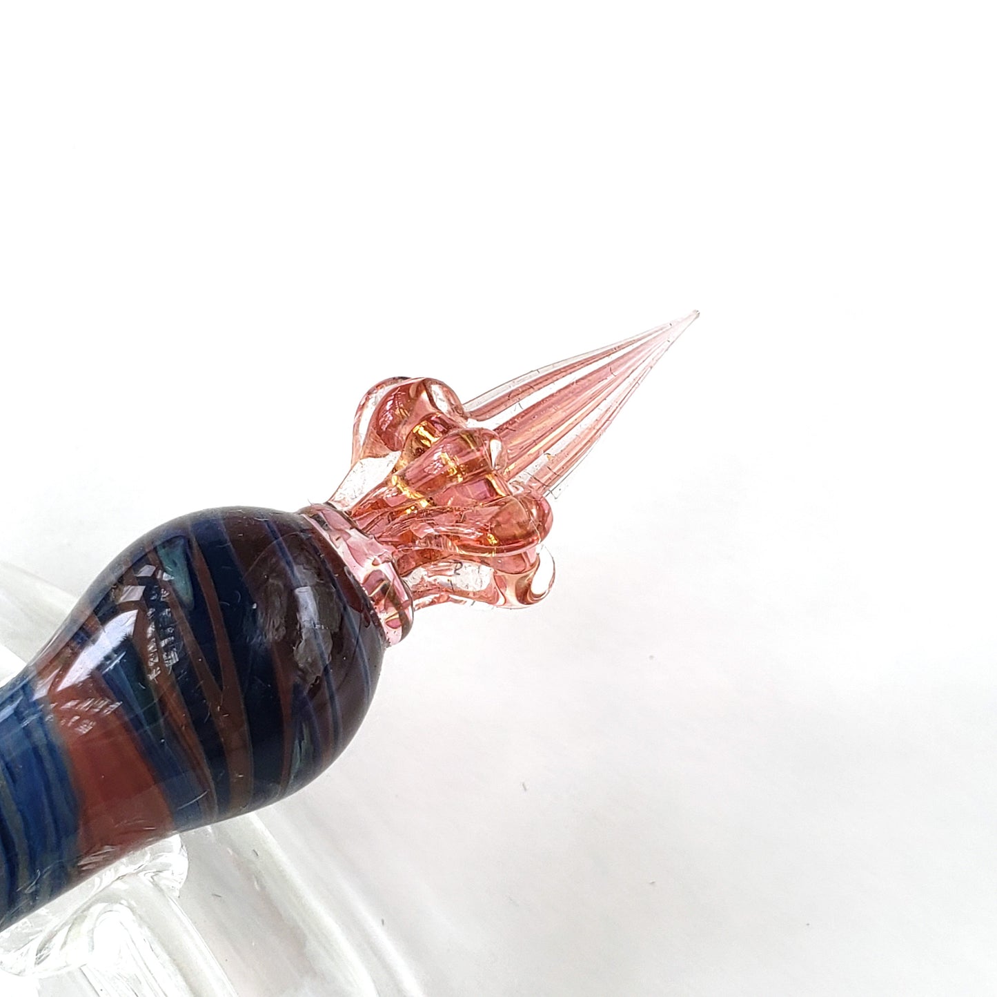 Glass Pen with Rest-Navy & Orange