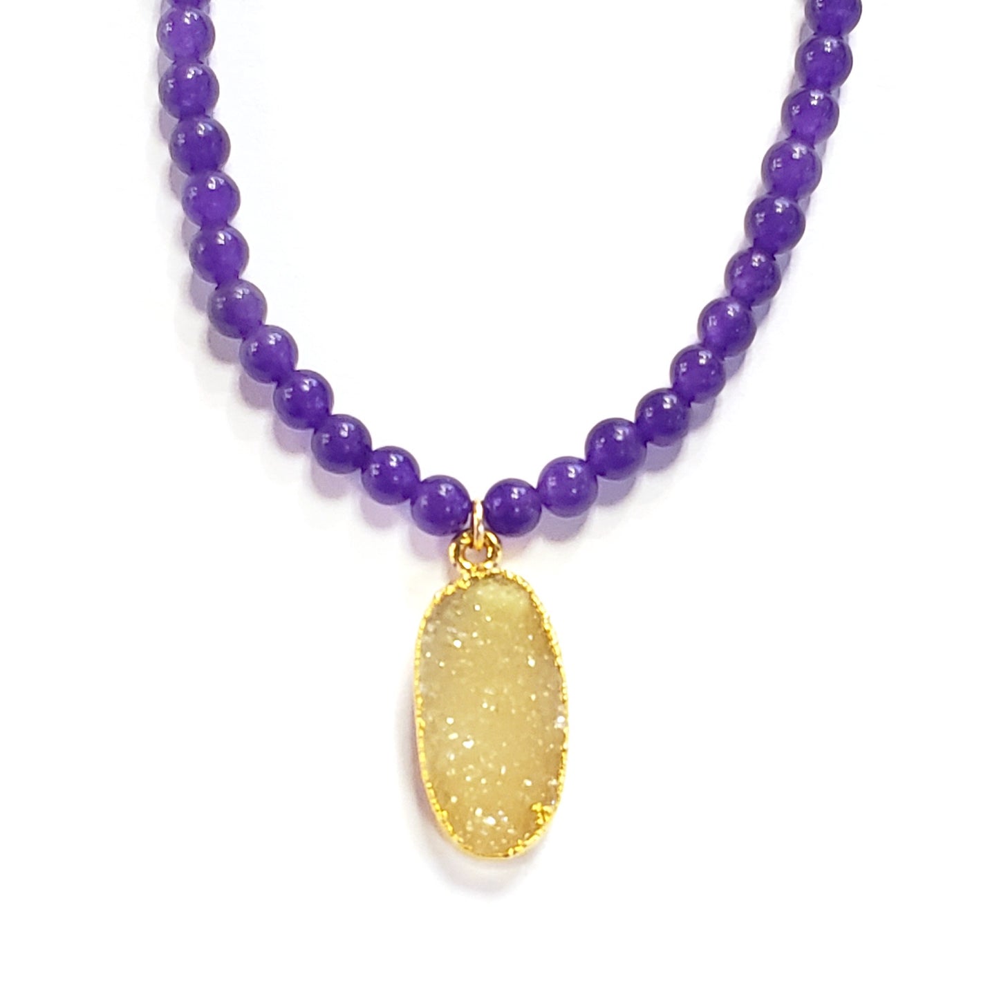 Purple Jade & Lemon Druzy Necklace
