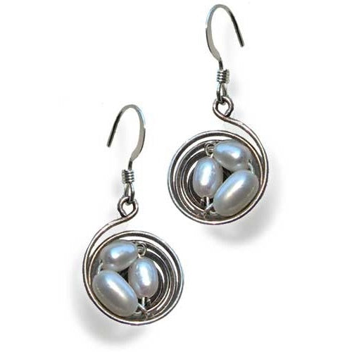 Nest Earrings-Silver & Pearl