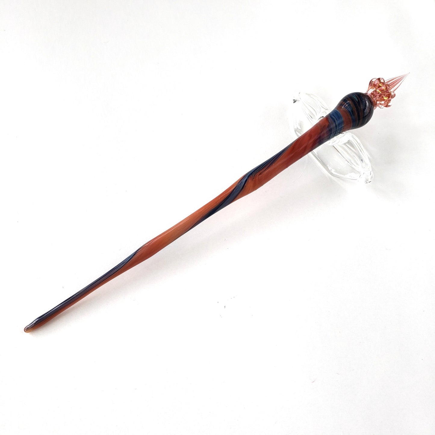 Glass Pen with Rest-Navy & Orange