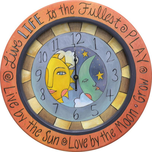 Round Clock 14"-Live Life Sun & Moon