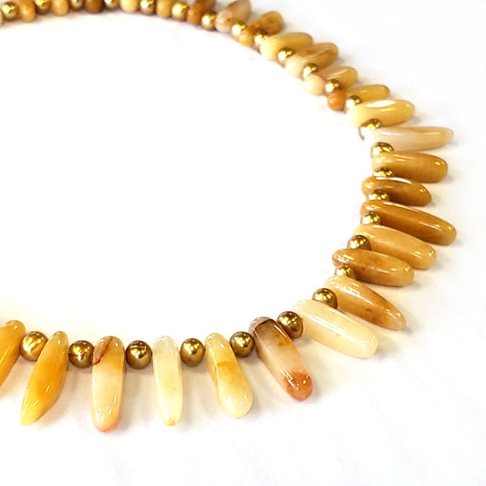 Yellow Agate & Copper Pearl Necklace