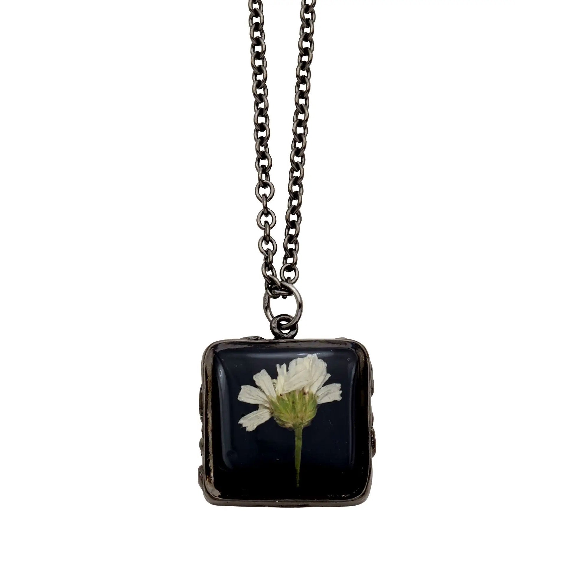 Achillea White Flower Necklace | Black Resin | Shari Dixon