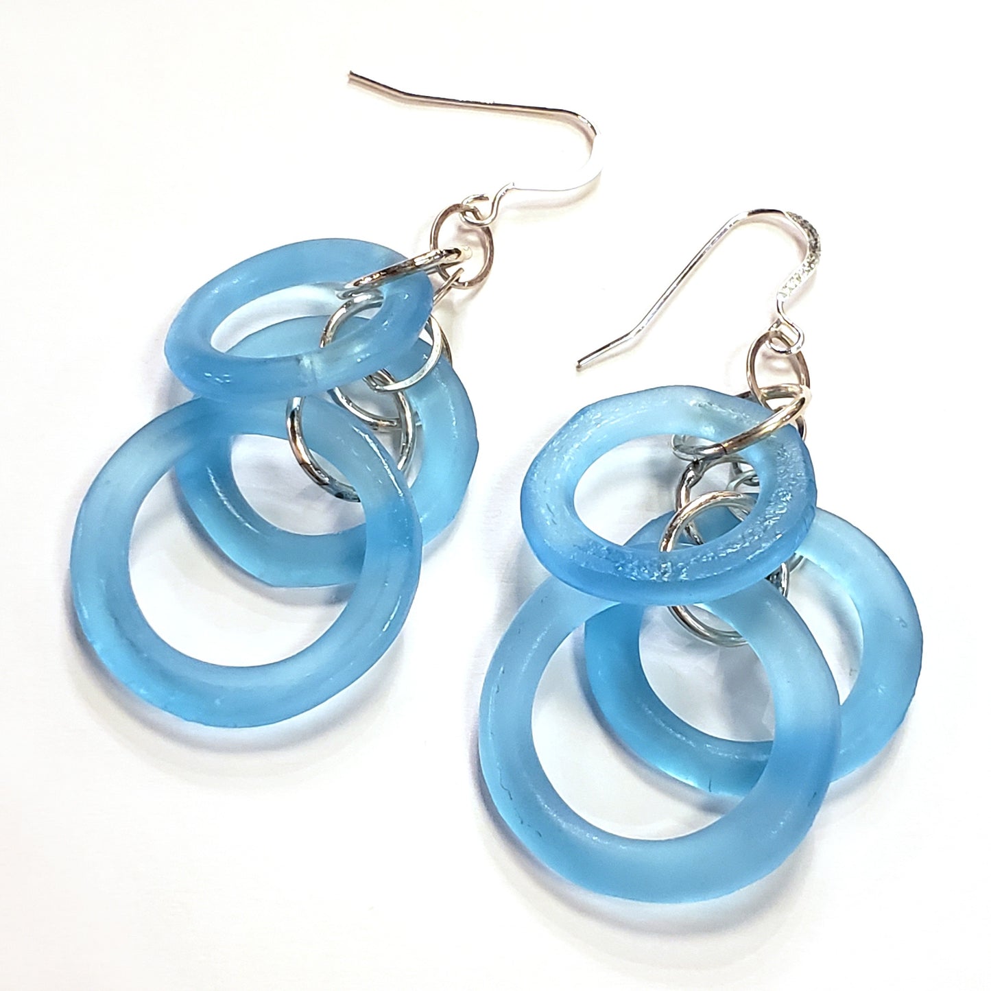 Recycled Glass Chandelier Earrings-Aqua