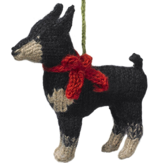 Hand Knit Dog Ornament-Doberman