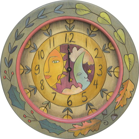 Round Clock 14"-Sun & Moon Flora