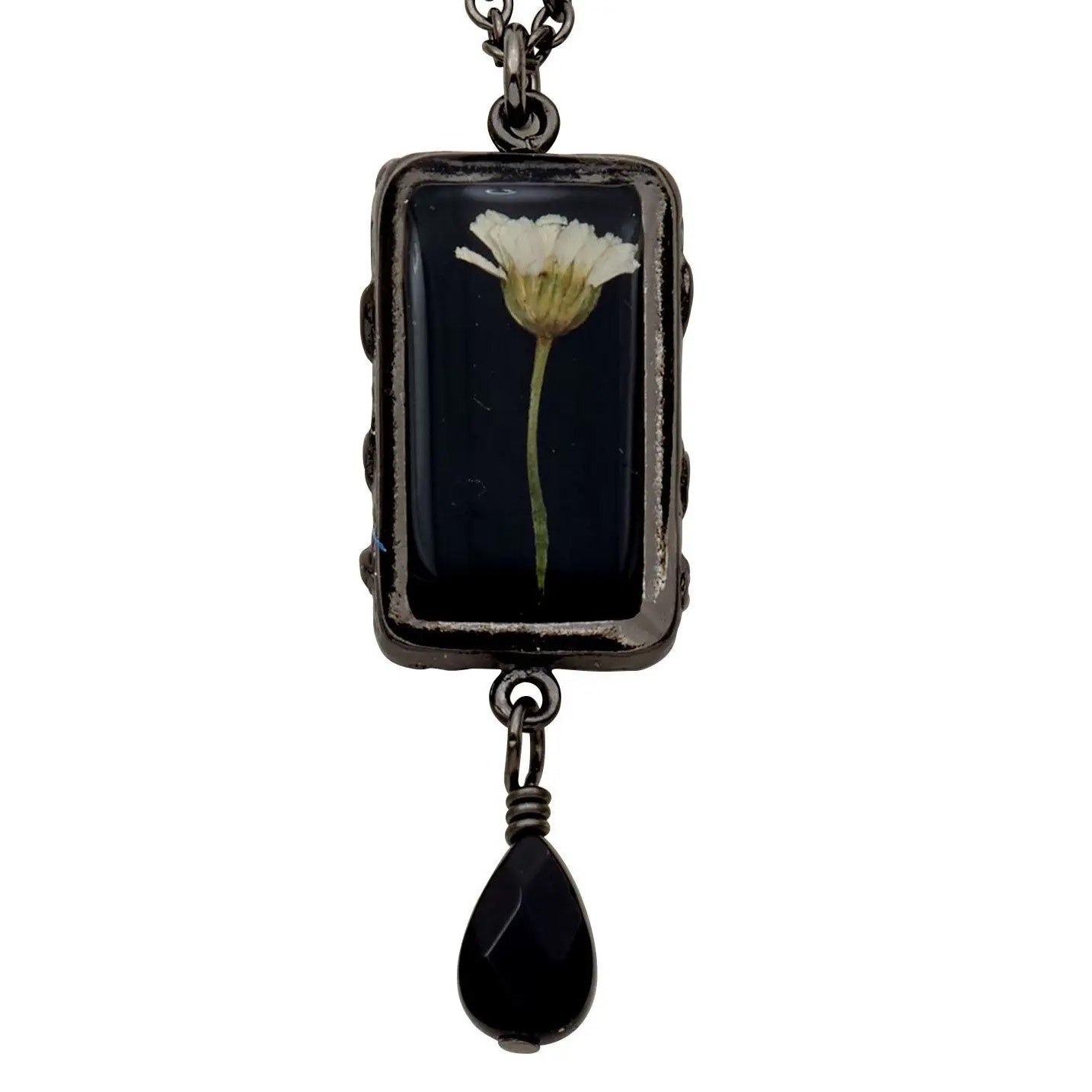 Achillea Flower Necklace | Black White Resin | Shari Dixon