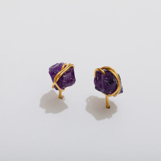Gemstone Stud Earrings-Amethyst