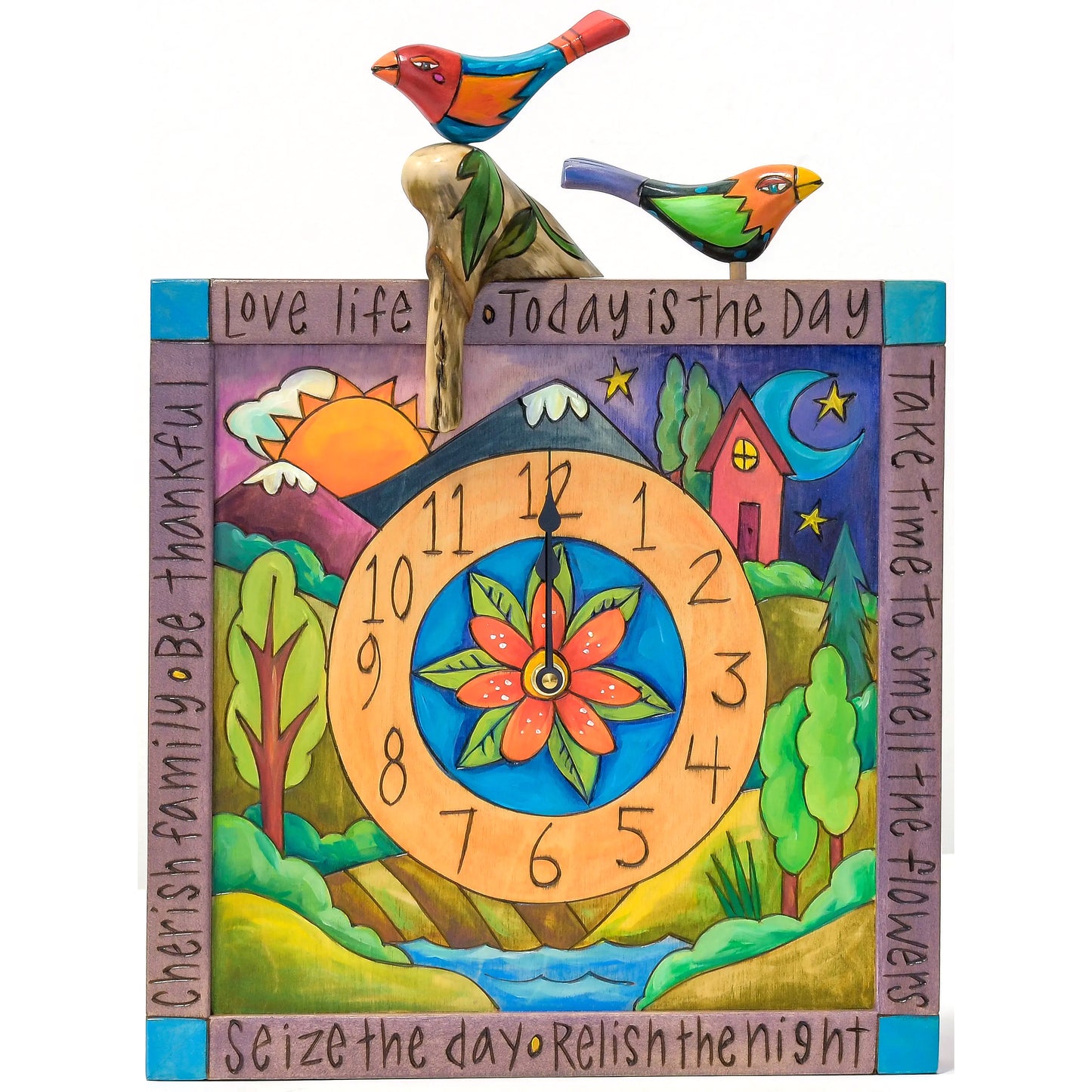 Square Clock with Bird-Love Life
