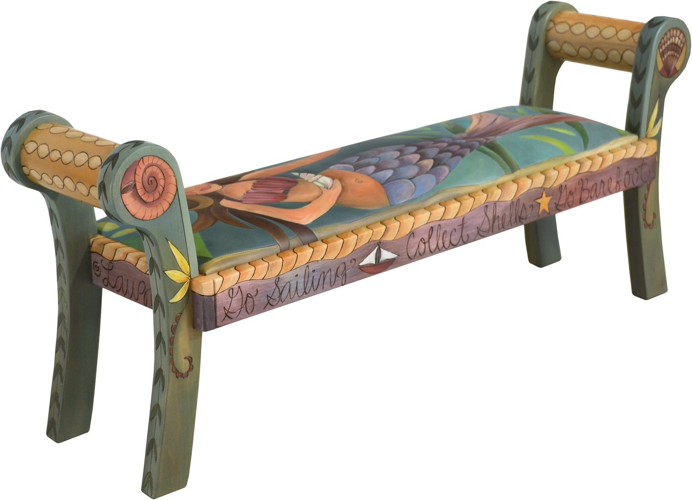 Rolled Arm Bench with Leather-Mermaid