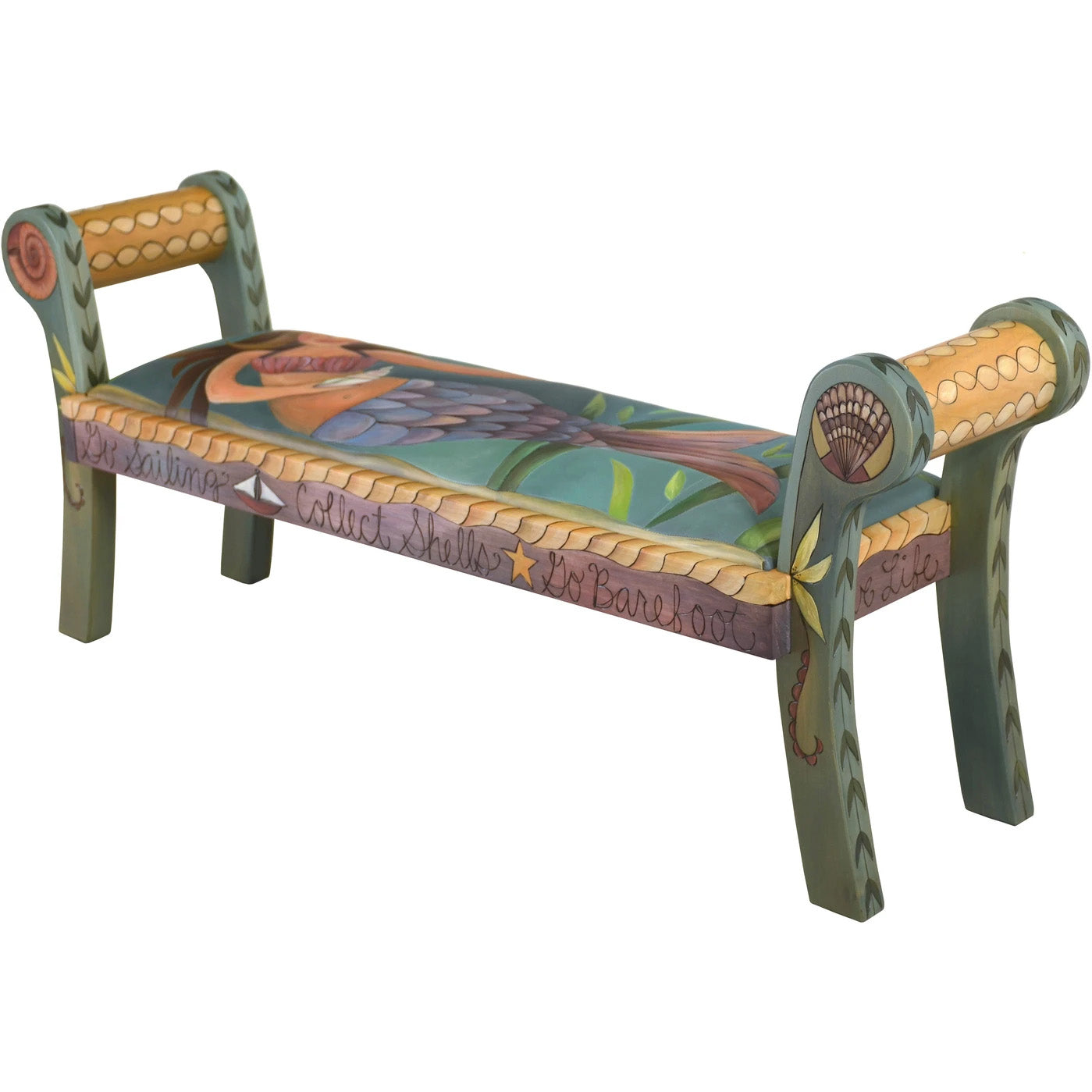 Rolled Arm Bench with Leather-Mermaid