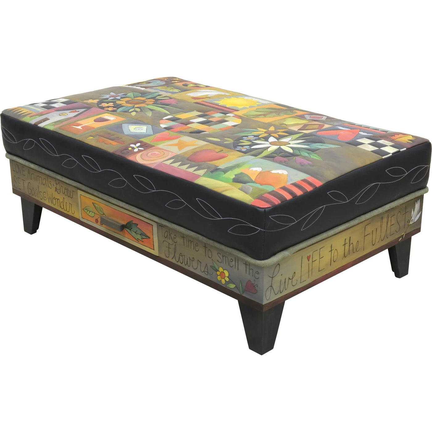 Ottoman With Drawer-Crazy Quilt