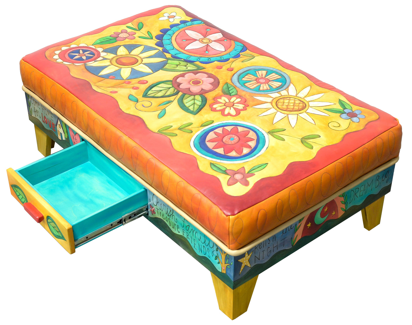 Ottoman With Drawer-Bright Floral