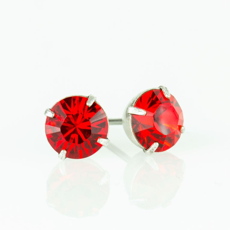 Siam Red Crystal Post Earrings