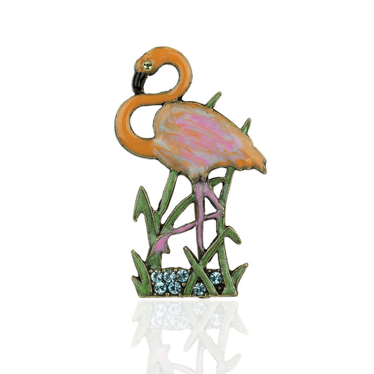 Enamel & Crystal Flamingo Pin